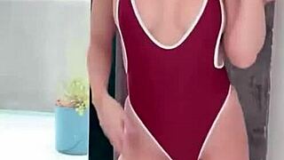 derrion keller models sleek one piece swimsuit