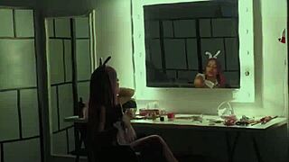 Horny photographer pounds bunny-costume model's big tits and wet pussy during photoshoot