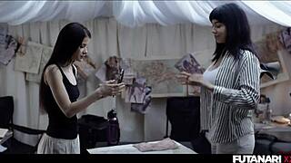 Teen lesbian sprouts futa cock and pounds milf puck's big tits hard!