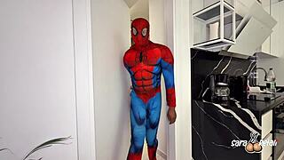 Spiderman breaks in 😱 fucks my wet pussy with huge BBC bareback til I cum hard!!