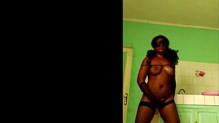 Elvie fingers her ebony pussy horny in fishnets slutty phone compilation