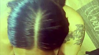 Early morning sloppy blowjob on big asian cock in kitchen