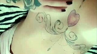 Tattooed Hottie Flaunts Sun Tan Lines Up Close on Cam!!