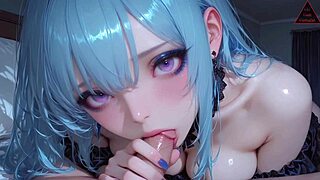 ultimate ai hentai blue-haired babe steamy doggy missionary creampie monster cock