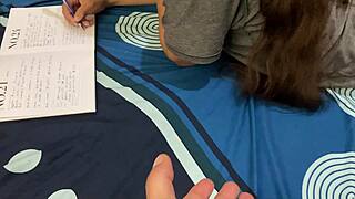 stepsis doin homework then bends over skirt up for quick juicy pussy fuck screamin moans