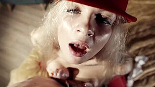 hot blonde shakes juicy tits in red hat during wild sex 🔥💦