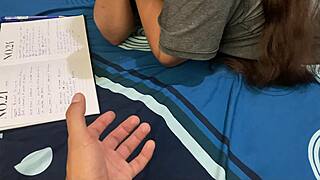 stepsis doin homework then bends over skirt up for quick juicy pussy fuck screamin moans