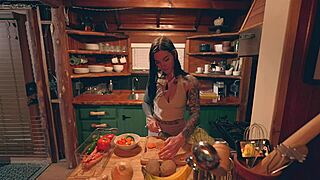 Tattooed Wifey Cooks Cabbage Soup Before Huge Cock Hipster Pounds Her Into Creampie Bliss