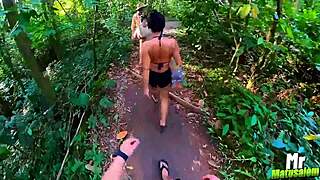 can i score with these hot blonde and brunette fitness babes in the woods?