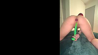 lologangx dances with anal toys buttplug and pierced nipples on public train