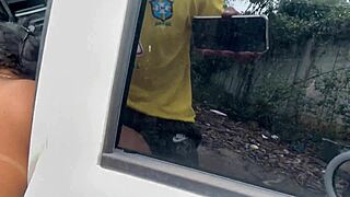 brazilian wife gives trainer her tight ass in parking lot post-workout.