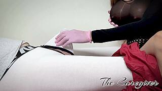 big tits mature oils up skinny teen for monster cock handjob machine tease