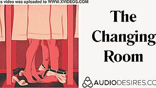 Listen to her moan in the changing room during public outdoor sex adventure