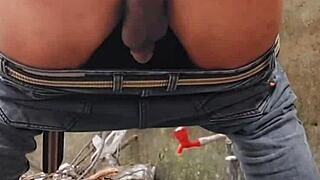 sissy faggot flashes and pisses publicly outdoors