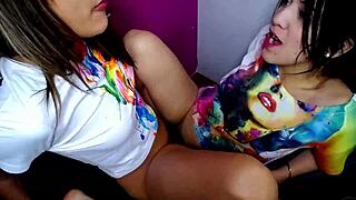 two latinas start with passionate kissing then finger each other into scissoring orgasms