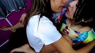 two latinas start with passionate kissing then finger each other into scissoring orgasms