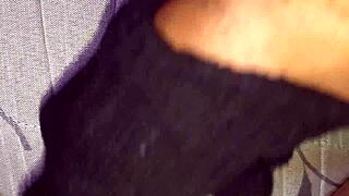 he slides deep into her tight asshole in the bedroom close up pounding.