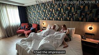 stepmom's face shocked by stepson's cumshot sharing hotel bed isn't it hot?