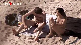 couple risks public beach with thick cock drilling her dripping pussy bareback