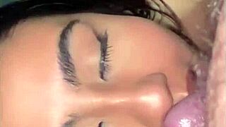 i love watching this 18yo married cutie suck her cuckold hubby's cock while teasing she'll fuck that black bull next her long hair swinging as she swallows deep