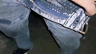 Sissy pisses outdoors flashing tiny clit