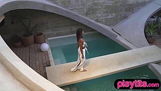 slender mexican teen strips fully nude outdoors baring petite tits and figure