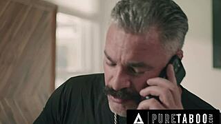 blindfolded stepdad strokes monster cock as rose carter sneaks in replacing his masturbator with her tight pussy