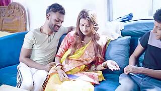 Indian husband shares horny wife with office friend doggystyle on bed