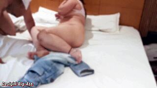 girlfriend's big hips slam down hard on my thick cock in bed