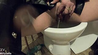 smoking milf pees in toilet dirty talks close-up pussy tease