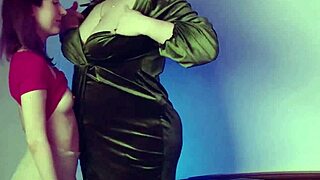 naked skinny stepdaughter's tiny pussy totally WRECKED by busty stepmom's massive STRAP-ON!!