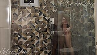 cleo cadillac the sexy brazilian blonde milf crossdresses in lingerie for interracial shower pussy pounding