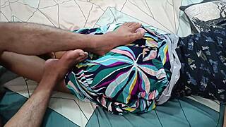 Horny Indian housewife moans anal assfucked licks feet small cock plays ass underwear tight pussy