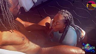 How does my insatiable ebony girlfriend service this cock with deep eye contact before hotel pussy sex?