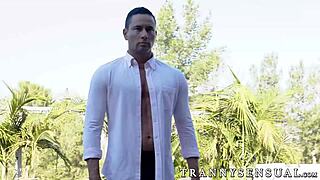 Shemale Chanel Santini rims and blows big cock before anal with spy