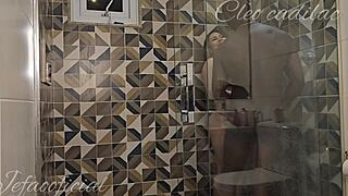 cleo cadillac the sexy brazilian blonde milf crossdresses in lingerie for interracial shower pussy pounding