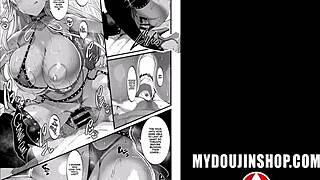 whoa, anime babe's bikini barely holds those huge tits in denim tease