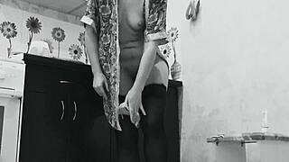 Milf skips breakfast to fuck her big ass holes anally in the kitchen solo play