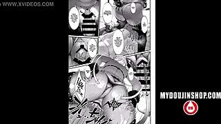 whoa, anime babe's bikini barely holds those huge tits in denim tease