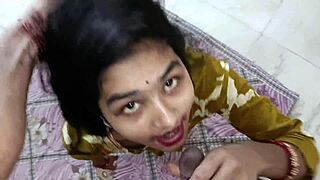 in a dimly lit room the busty indian bhabhi surrenders to her devar's touch leading to passionate homemade desi sex filled with moans