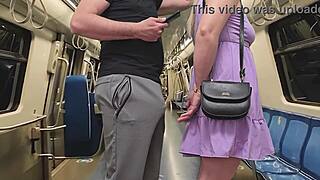 no shame babe flashes and gropes stranger's huge cock on packed subway he cums in her wet panties 🚇💦😏