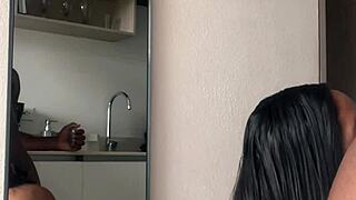 she drops to knees devouring his huge cock with braces