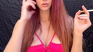 italian milf artemisia love smokes fetish cigarette outdoors in bikini showing long hair big tits