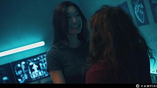 Dude monstergirl vampires dominate in Halloween lesbian threesome with facesitting and scissoring