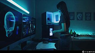 Dude monstergirl vampires dominate in Halloween lesbian threesome with facesitting and scissoring