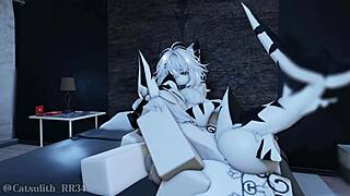 Two Shark Girls Pounce for Bent-Over Blowjob and Doggystyle Creampie in Roblox Game