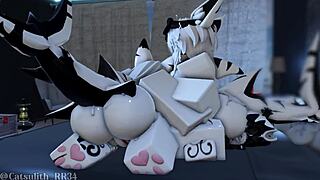 Two Shark Girls Pounce for Bent-Over Blowjob and Doggystyle Creampie in Roblox Game