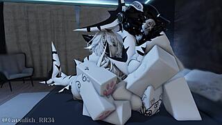 Two Shark Girls Pounce for Bent-Over Blowjob and Doggystyle Creampie in Roblox Game