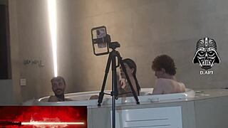 motel threesome with skinny goddess dominating nerd