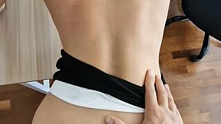 Boss bends busty blonde over desk for risky office doggystyle pounding in lingerie